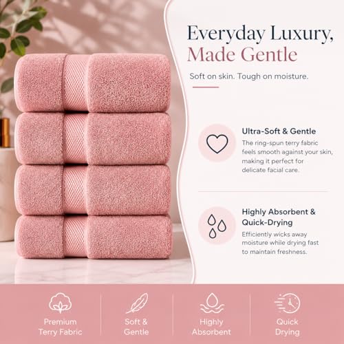 Image of Sulfar 100% Combed Cotton, Quick Drying Highly Absorbent, Luxury Hand Towel Set (Pack of 4, 40 X 70 cm) Basic Pink
