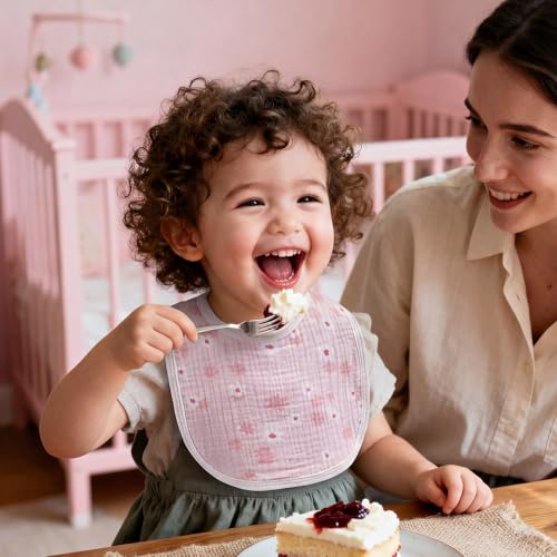 Image of Muslin Bibs for Baby Girl, Adjustable Fit for Drooling and Teething Toddler | 6Pk, 100% Soft Cotton Surface & Multi-Layer Absorbent Core, Shrink-resistant & Fade-Proof, Gentle on Sensitive Newborn skin