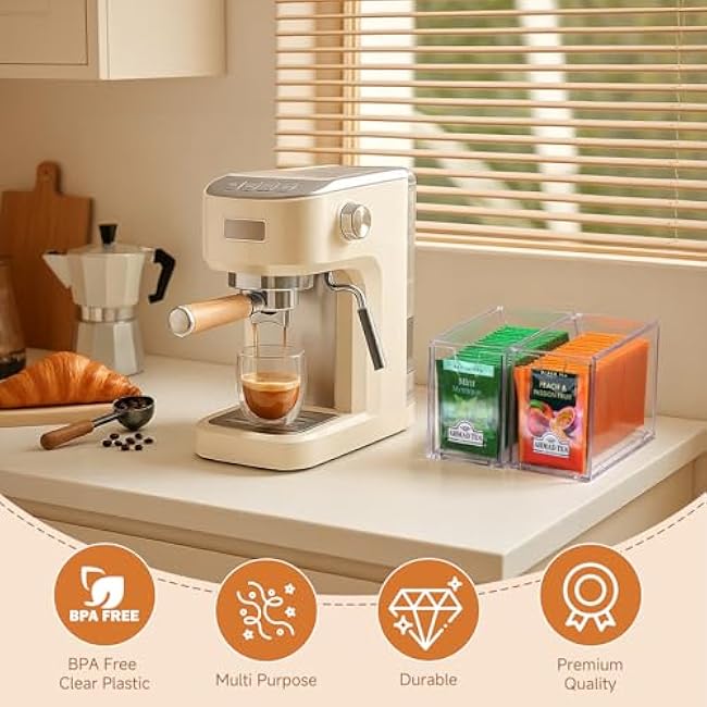 4 Packs Tea bag organizer, Clear Acrylic Tea Organizers And Storage Drawer for Kitchen Cabinet Countertop Office