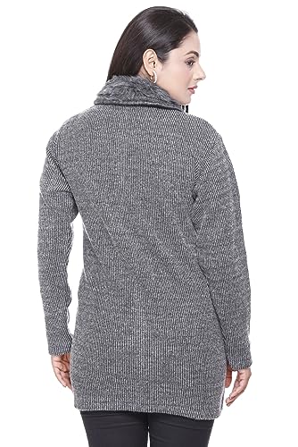 Image of Women Woolen Buttoned Fur Collar Neck Stylish Party Winter Wear Coat Cardigan Sweater