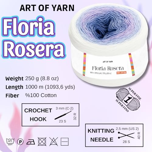 Image of Floria Rosera Ombre 100% Cotton 250g (8.80oz) 1094 Yards Fine 1 Vibrant Multicolor Rainbow for Crochet Knitting Amigurumi Crafts Ideal for Spring Summer Projects Thick Soft