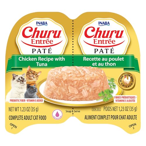 Image of INABA Churu Entree Pate for Cats, Grain-Free, High Protein & Moisture, Prebiotic Wet Cat Food, 1.23oz. per Serving, 12 Servings, Chicken Recipe with Tuna (Pack of 2)
