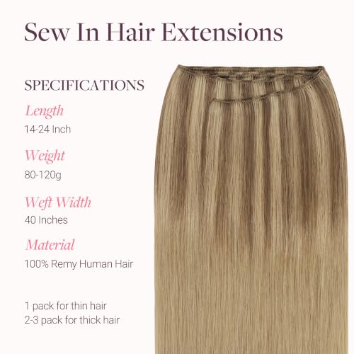 Image of GOO GOO Sew in Hair Extensions Real Human Hair, Weft Hair Extensions Human Hair, #12A /18H Ash Beige Blonde Blend 16 Inch 100g, Weft Bundles Straight Silky Remy Hair