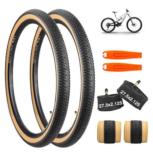 GRELiving 2er-Pack 24/26/27.5X 2.125 Faltbare MTB Fahrradreifen Fahrradmantel + 2pcs Fahrradschläuche AV48mm-Fahrradreifen Set 30TPI für Mountainbikes und Rennräder (27.5x2.125 Fahrradreifen Set)