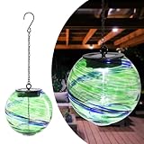 Solar Hanging Lanterns Outdoor Solar Glaze Glass Lantern Gazing Ball Globe Hanging Solar Outdoor Lights for Garden Yard Home Outdoor Decoration Universe Green