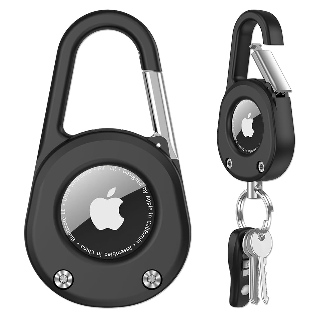 ZORBES® Compatible with AirTag, 2-in-1 AirTag Holder Keychain with Carabiner Clips, Anti-Lost Screw Closure Design, Secure Protective Case for Keys, Bags, Pets, and Luggage
