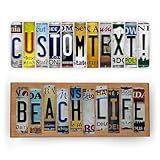 Personalized License Plate Letter Sign, Replica Cut Strips Letter Art, Rustic Style DIY Custom Word Signage, Make Your Own US State Tag Craft