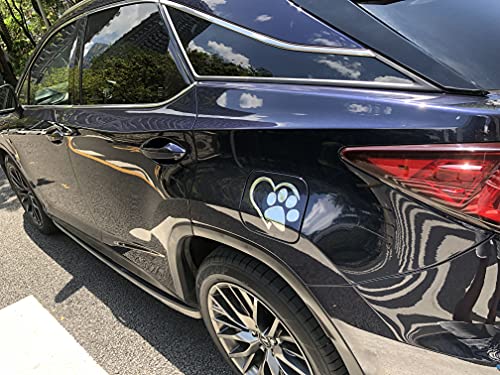 NewL 3D-Aufkleber mit Pfotenabdruckmotiv, Chrom, Pfirsich-Herz, Auto-Emblem, Dekoration (Silber)
