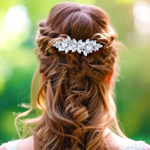 Glänzende Strass-Haarspangen, Haarspange Damen Hochzeit, Haarschmuck Silber Perlen, Vintage Haarschmuck Damen, Haarspangen Silber Mit Kristallblumen Für Frauen, Mädchen, Bridal, Brautjungfer