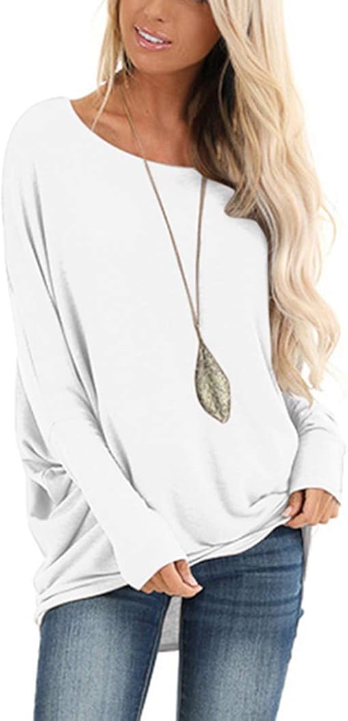 Uincloset Women's Fall Batwing Sleeves Round Neck Loose Casual Tunic Tops