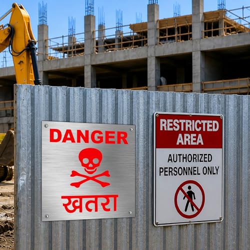 Image of Beware of Dogs Sign Board Warning Sign for House, Villa, Apartment, Hotel, Home, Gate, Outdoor, Commercial Properties, Farms, Entrances & Security Areas (6x6 Inch Stainless Steel)