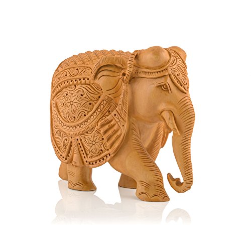 Image of Handcrafted Wooden Down Trunk Big Elephant 6 Inch Showpiece /Figurine for Home & Office Decor and Gift (ISPWDN81)
