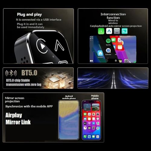 Dongle USB CarPlay de cable a inalámbrico con Airplay y adaptador Android Auto 4en1 2