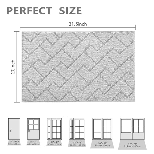 Image of hicorfe Dirt Trapper Doormat,20 inchx32 inch Welcome Door mat,Non Slip Backing Washable Door Mats,Absorbent and Resistant Low-Profile Entrance Inside Floor Mat for Front Back Door and Entryway(Light Grey)