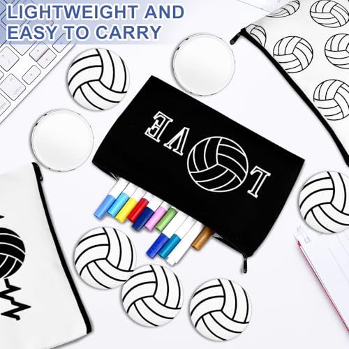 40 Pcs Volleyball Gifts 20 Volleyball Cosmetic Bags 20 Volleyball Compact Mirrors, Travel Pouches Black and White 2.76" Round Makeup Mirrors Women Volleyball Stuff Gifts Volleyball Players Teams4