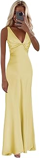 Satin Prom Dresses for Women Corset V Neck Long Silk Bridesmaid Dress - Buy now