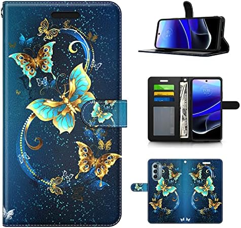 KACHEN for Motorola G Stylus 5G 2022 Case, Magic Butterfly Wallet Pouch Case PU Leather Flip Cover with Hand Strap, Credit Card Slots Hybrid Cell Phone Case for Women Girls
