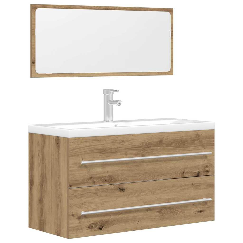 Set di mobili da bagno, 2 pezzi, legno trattato, rovere