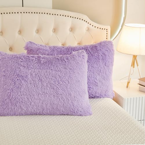 EMME Plüsch Bettwäsche Set 135x200cm Biber Flauschige Bettdecke Set für Bett Shaggy und Plüsch weiche Bettwäsche Bettbezüge und 1 Kissenbezug 80x80cm, Lila