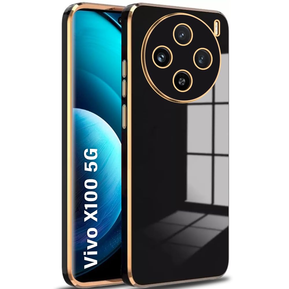 TheGiftKart Luxurious Golden-Plated Back Cover Case for Vivo X100 5G | Raised Lips for Camera & Screen Protection | Shockproof Design | Stylish Back Cover Case for Vivo X100 5G (TPU, Black) (B0CR6M17RD) Amazon Price History, Amazon Price Tracker