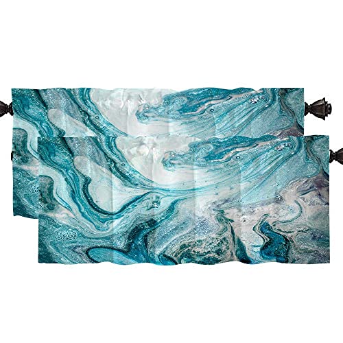 Jacrane Blue Quicksand Valance Curtains Abstract Art Kitchen Valance Farmhouse Valance For Bedroom Bathroom Living Room Dining Room Window Valance 52X18 Inches 2 Pack #TOP2