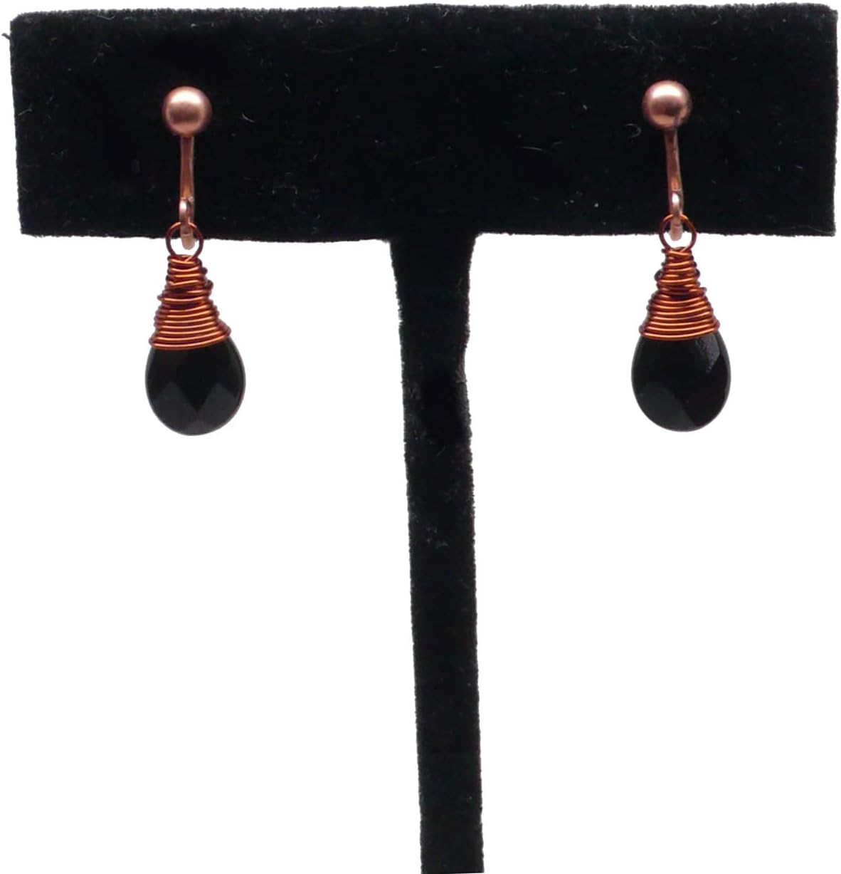 Black Agate Briolette Wire-Wrapped Copper Steel Brass Non Pierced Clip On Earrings