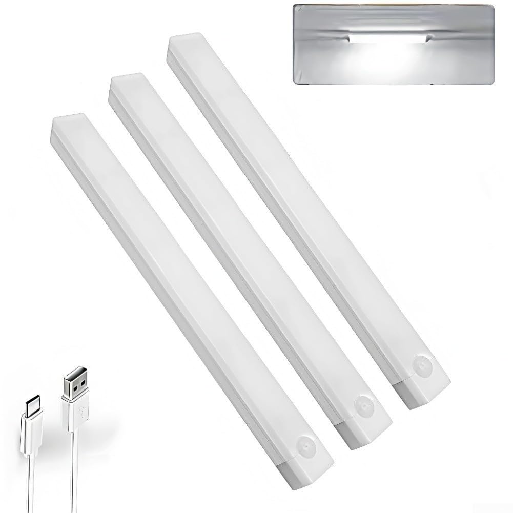 Wireless LED Motion Sensor Light, 3 Pack Rechargeable Cabinet Night Light with Warm White and White Light Modes Magnetic Mount for Staircase Closet Kitchen Garden Outdoor Wall Porch(White light)