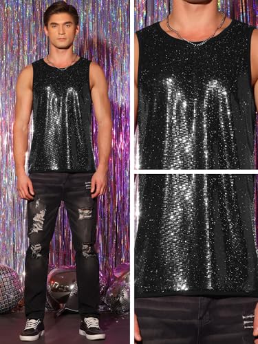 Lars Amadeus Sequin Tank Top for Men's Metallic Sparkle Glitter Sleeveless Tank Shirts4