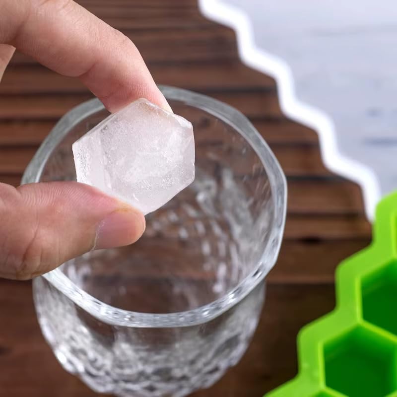 Image of Silicone Ice Cube Tray with Lid | Hexagon Shape Ice Mould | Stackable & Leak-Proof Design | Easy Release Freezer Tray for Ice, Juice & Chocolate (Pack of 1)