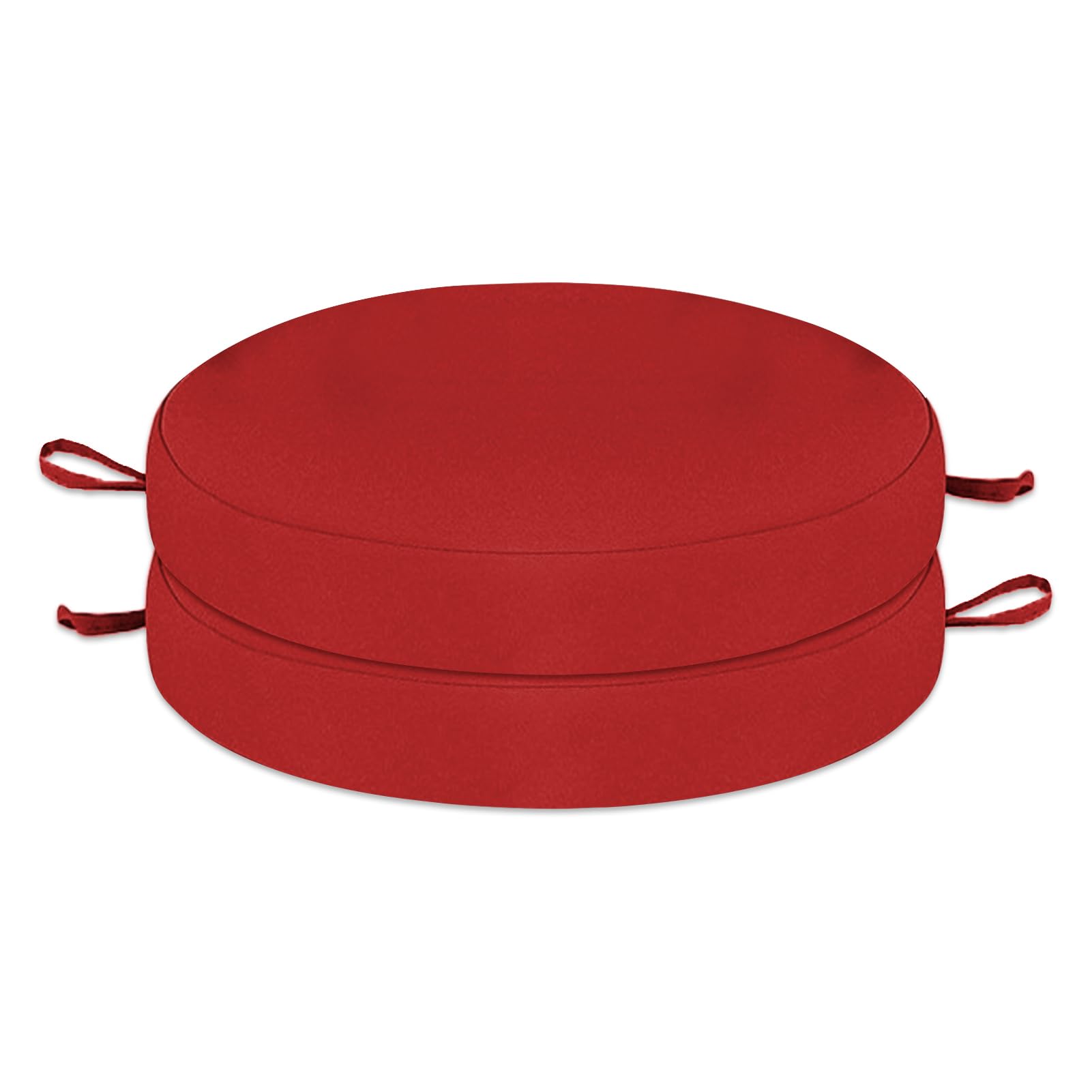 Wokuaile Outdoor Bistro Chair Cushions Set of 2, Waterproof Outdoor Round Seat Cushions with Ties for Home Garden Furniture, Red, 18x18x3 In