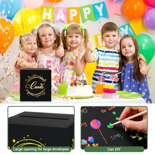 Image of 1 Pack Black and Gold Foil Card Box for Party, 8.7 inch Black Gift Card Box Money Box for Birthday, Wedding, Baby Shower, Retirement, Anniversary, Bridal Shower, Raffle Ticket