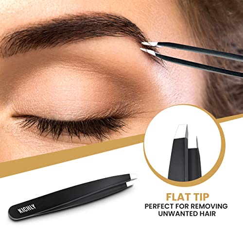 KICHLY Pinzetten - Professionelle Edelstahl-Pinzette - augenbrauenzupfer - 4er Set Präzisionspinzetten für eingewachsene Haare, Gesichtshaare, Splitter, Mitesser und Zeckenentfernung (Schwarz) - Image 7