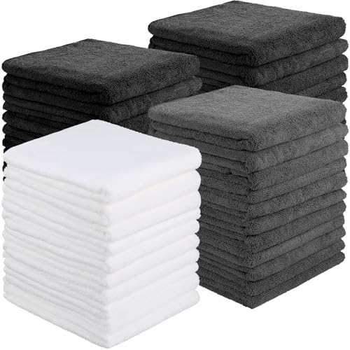 Image of Shimeyao 40 Pack Bleach Proof Towels Microfiber Absorbent Resistant Hair Hand Towels Bulk Quick Dry for Barber Gym Bath Spa Shaving (Black White Grey,16 x 29 Inch)