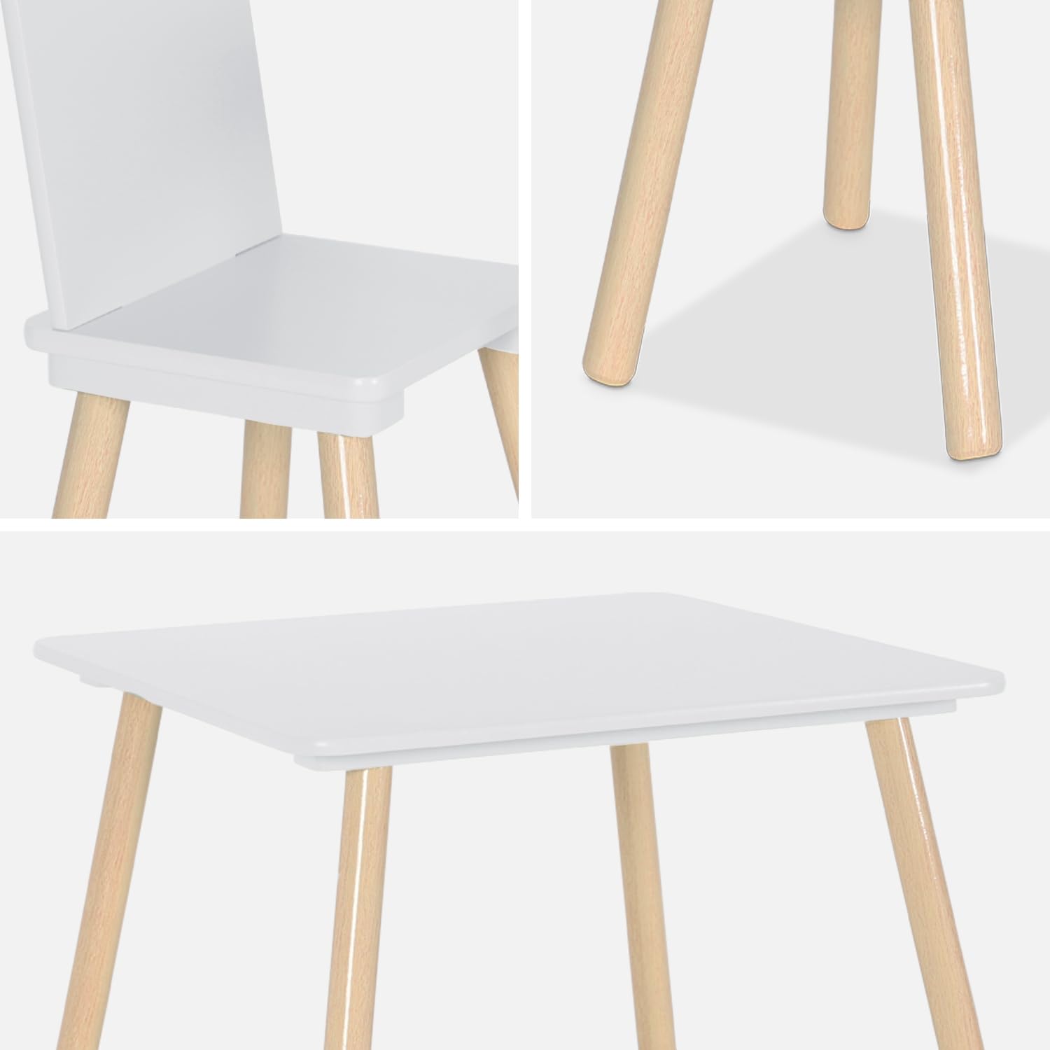 sweeek - Table carrée Enfant avec 2 chaises. Pieds en pin. Blanc