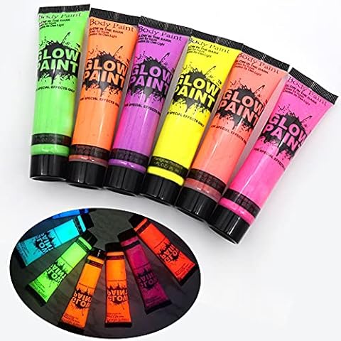 Upgraded Glow in the Dark Face Body Paint for Halloween Cosplay, Black Light Face Makeup for Party,Washable Face Paint,Brighter Quicker Dry. (6 colours) Cover