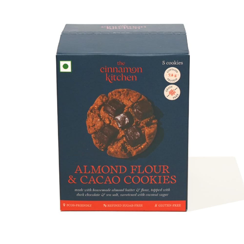 The Cinnamon Kitchen Almond Flour & Cacao Cookies (Pack of 5) | As Seen On Shark Tank |100% Natural & Healthy | Gluten Free | 100% Organic | PCOS Friendly |Refined Sugar Free|ChocoChip Cookie| 175 g