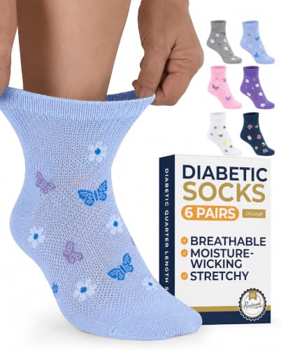 Image of Pembrook Ankle Diabetic Socks for Women & Men | 6 Pairs | Wide Non Binding Socks Quarter Length | Edema Neuropathy Socks