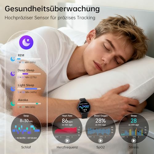 Smartwatch Herren Damen Rund, 1.27" AMOLED Smart Watch mit Telefonfunktion, Fitnessuhr Herren mit Pulsuhr Schlafmonitor Schrittzähler… – Ansicht 3
