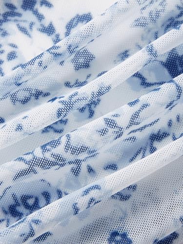 SHENHE Women's Floral Tank Top Ruched Square Neck Open Back Cute Fairy Crop Tops4