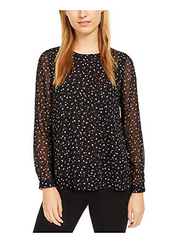 Anne Klein Women's Long Sleeve Double Layer Blouse, Anne Black/Peacock Blue Combo, XL