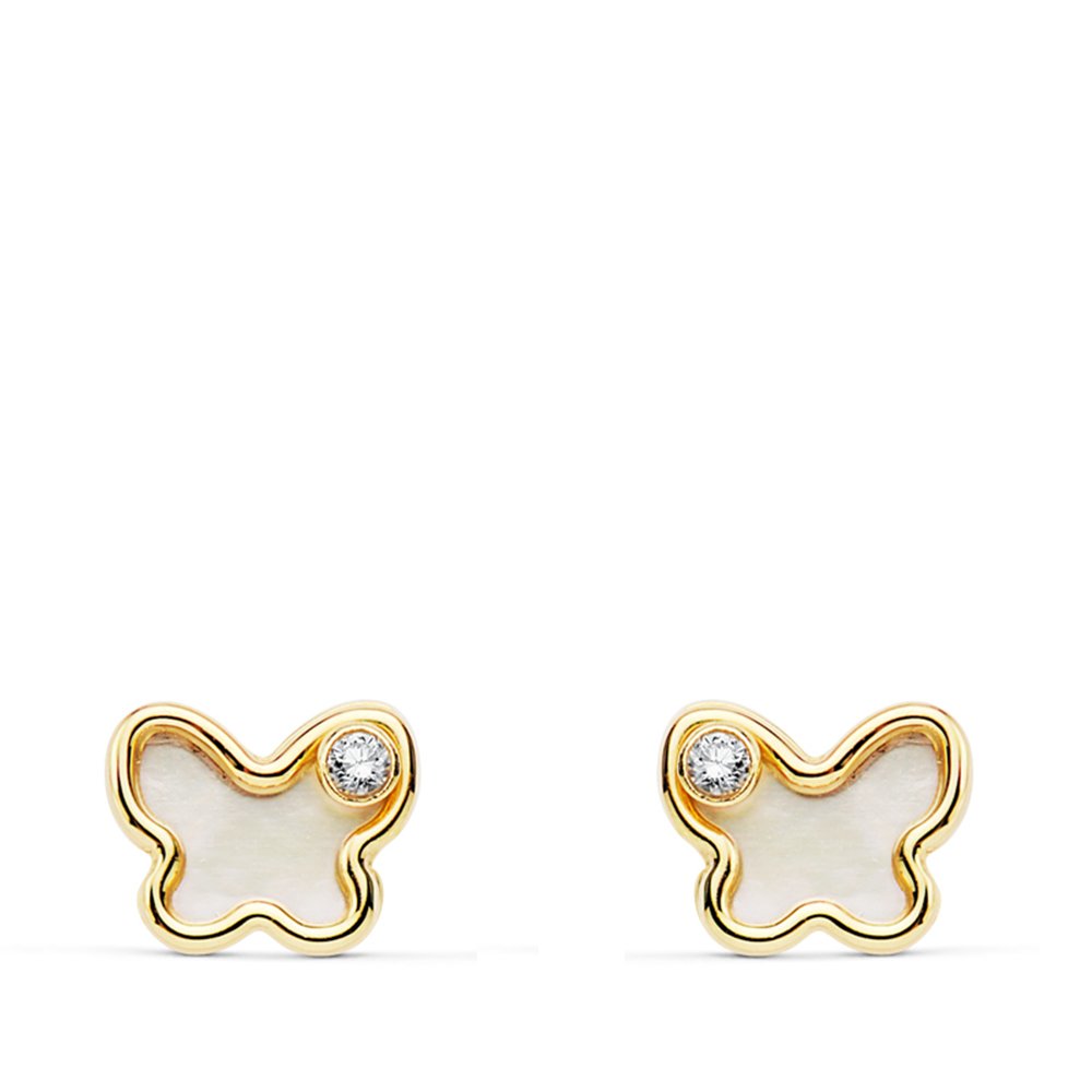 Alda JoyerosPendientes de bebé Adriana oro amarillo 18k Mariposas Nácar 5mm