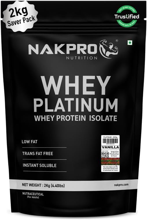 NUTRITION Platinum Whey Protein Isolate | 2kg Vanilla | 28g Protein| Trustified Certified