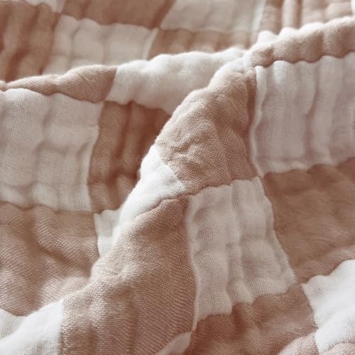 Image of Ultra Soft Cozy 6-Layer Muslin Cotton Baby Blanket 41 inch x41 inch Breathable Lightweight Checkered Swaddle Blankets for Toddlers Baby Birthday Gifts All Seasons Both Sides Coffee