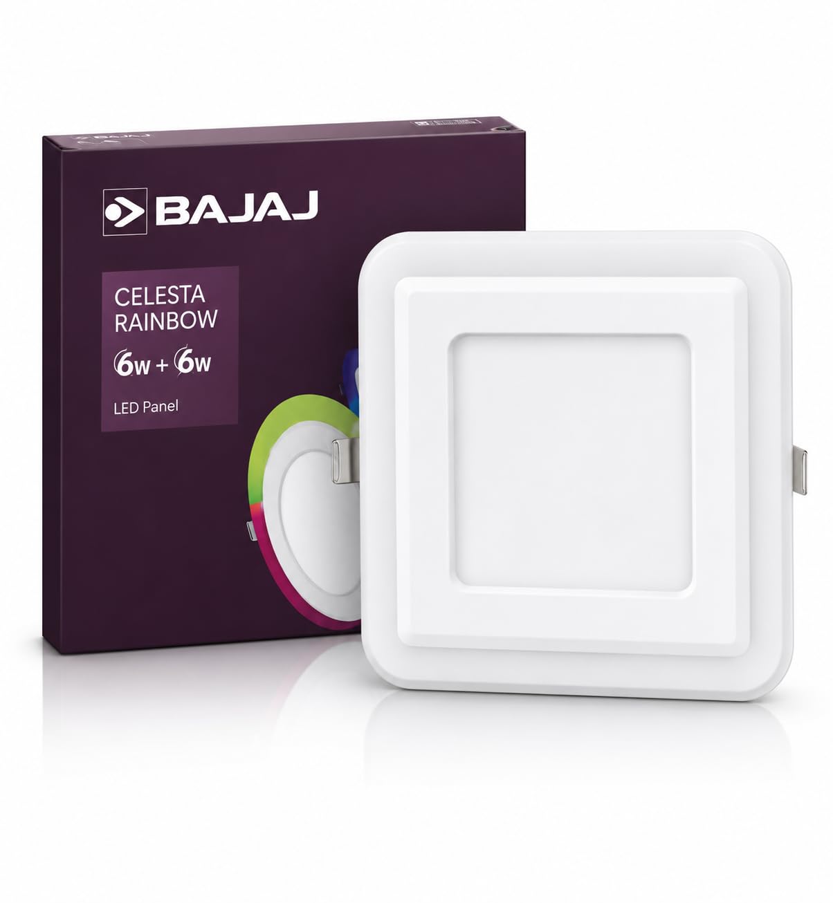 Bajaj Celesta Rainbow 6W + 6W Square LED Panel Light | Dual Zone Lighting,BGP Colour Options, Recessed Mount, Indoor Ceiling Light, Slim Panel Design-image-49