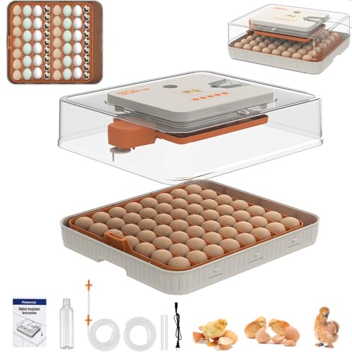 HOWOOlUA 56 Egg Incubator for Hatching Eggs with Auto Turn, Temp & Humidity Control, Built-in Candler Large Capacity Egg Incubator for Chicken Duck Goose Eggs (Orange, 56)