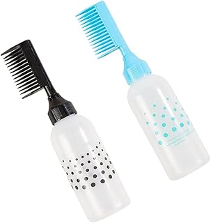 زجاجات توزيع مشط الجذور ، فرشاة توزيع صبغ الشعر، فرشاة توزيع زيت الشعر مع مقياس متدرج للمنزل وصالونات التجميل ، عدد 2 قطعة لون اسود و ازرق - من رنا ستور