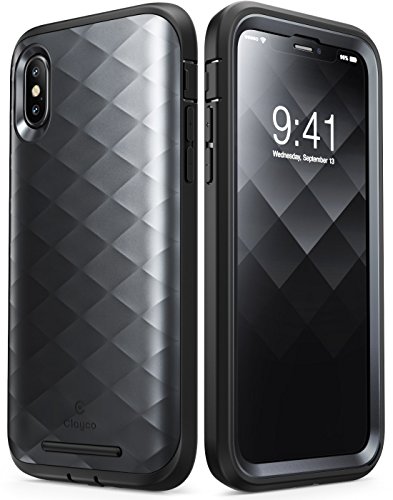 iPhone Xs Case, iPhone X Case, Clayco Hera Series Full-Body Rugged Case with Built-in Screen Protector for Apple iPhone Xs 2018/iPhone X 2017 Release (Black)