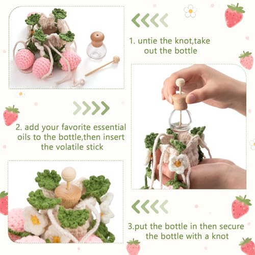 Image of Cute Crochet Plant for Car 12ml Diffuser Bottle,Pink,Pink Strawberry