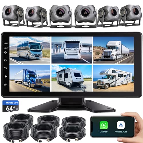 6-Channel Dash Cam 1080P Backup Camera System with 10.33 Inch Touch Parking Monitor,DVR Recording Back Up Camera for RV/Truck/Trailer/Van/SUV/Cars,Wir