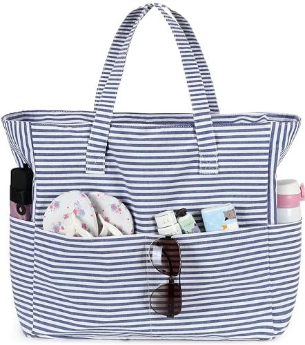 Image of LEDAOU Large Beach Bag Women Waterproof Sandproof Zipper Beach Tote Pool Bag for Swim Gym Grocery Travel with Wet Pocket